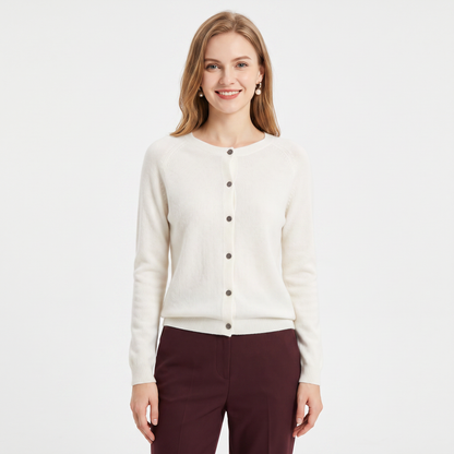 Women's Wool Knit Button-Up Cardigan - Ivory
