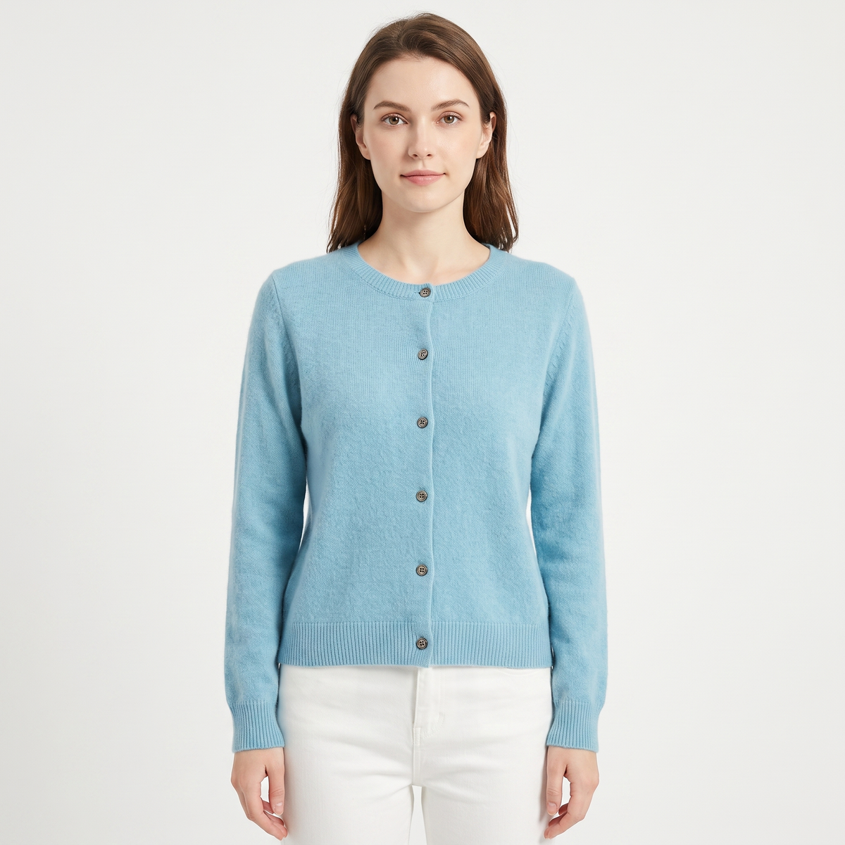 Women's Wool Knit Button-Up Cardigan - Light Blue