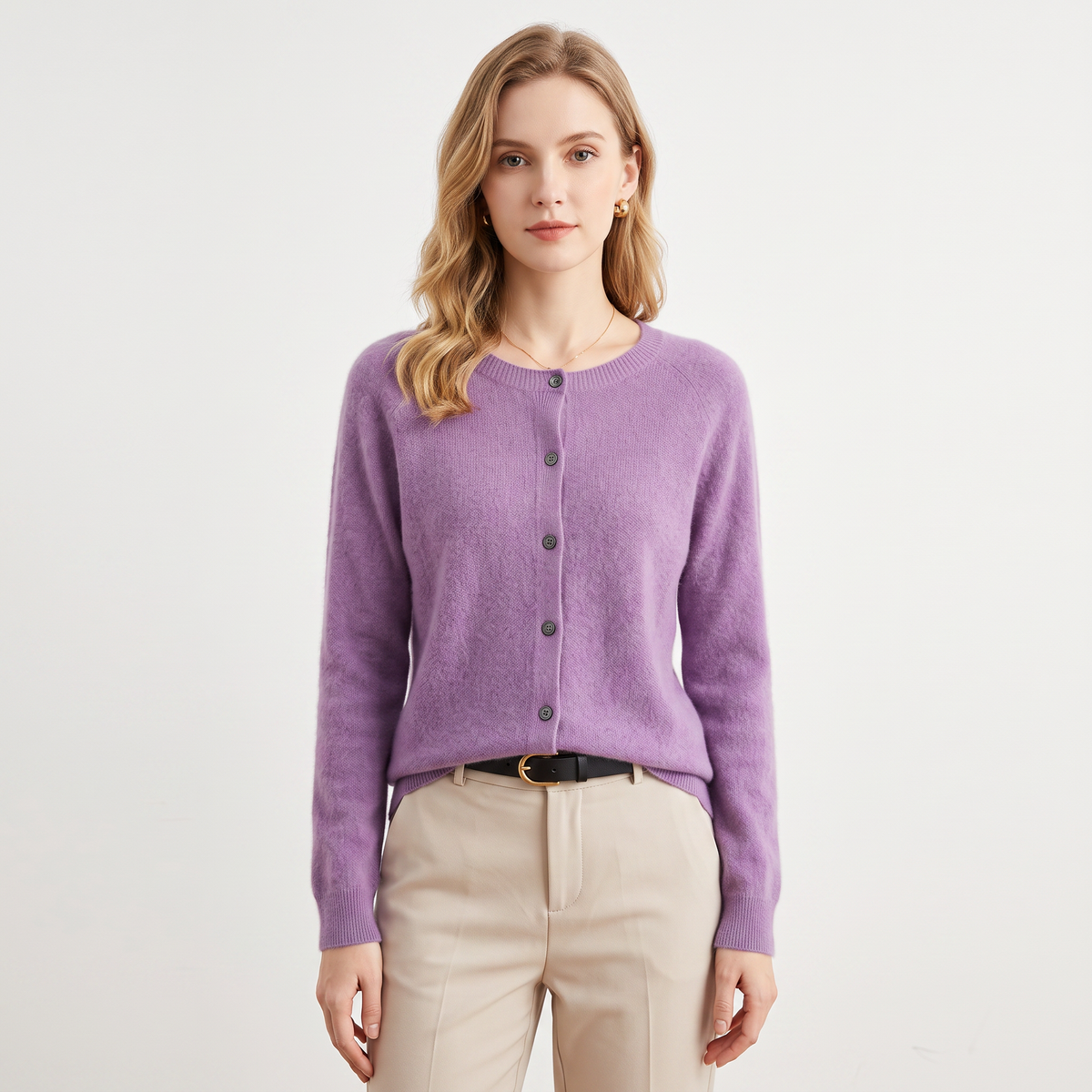 Women's Wool Knit Button-Up Cardigan - Lilac