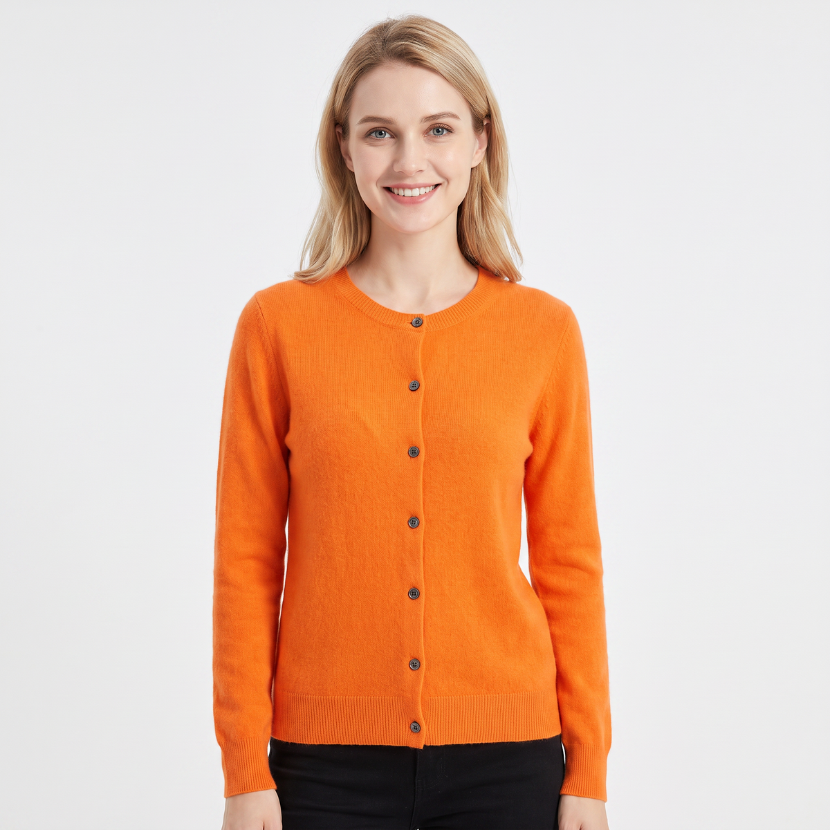 Women's Wool Knit Button-Up Cardigan - Orange