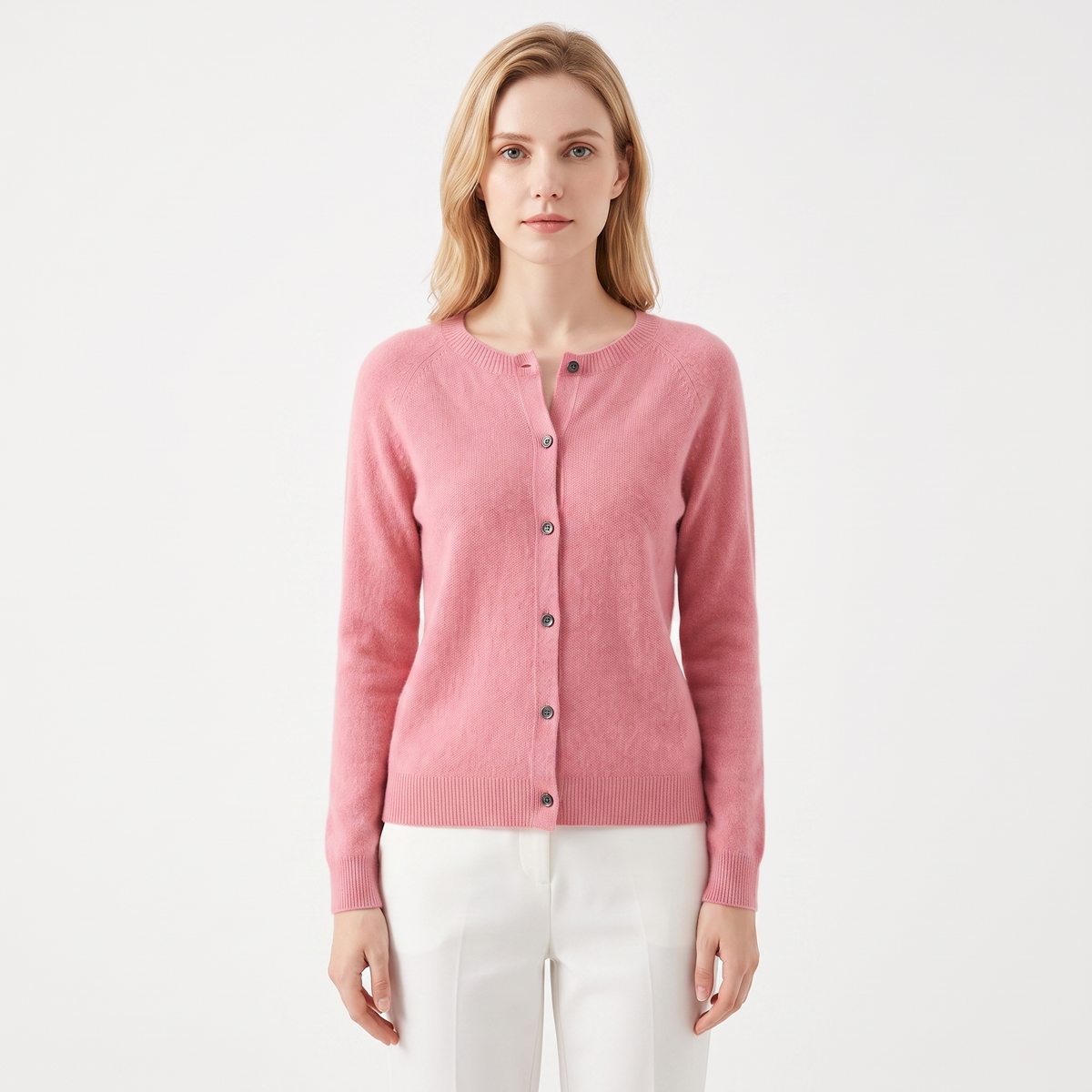 Women's Wool Knit Button-Up Cardigan - Pink