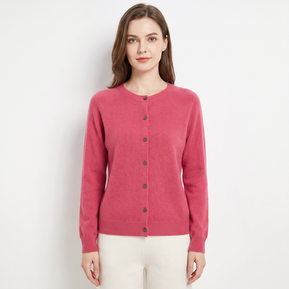Women's Wool Knit Button-Up Cardigan - Raspberry