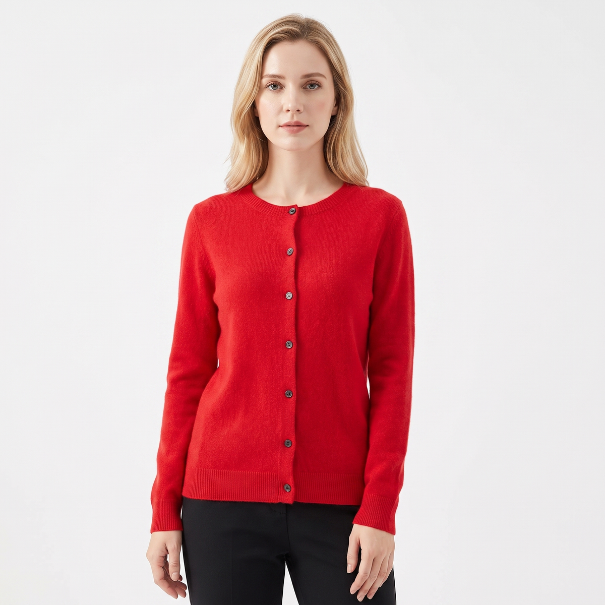 Women's Wool Knit Button-Up Cardigan - Red