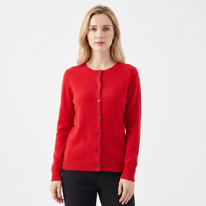 Women's Wool Knit Button-Up Cardigan - Red