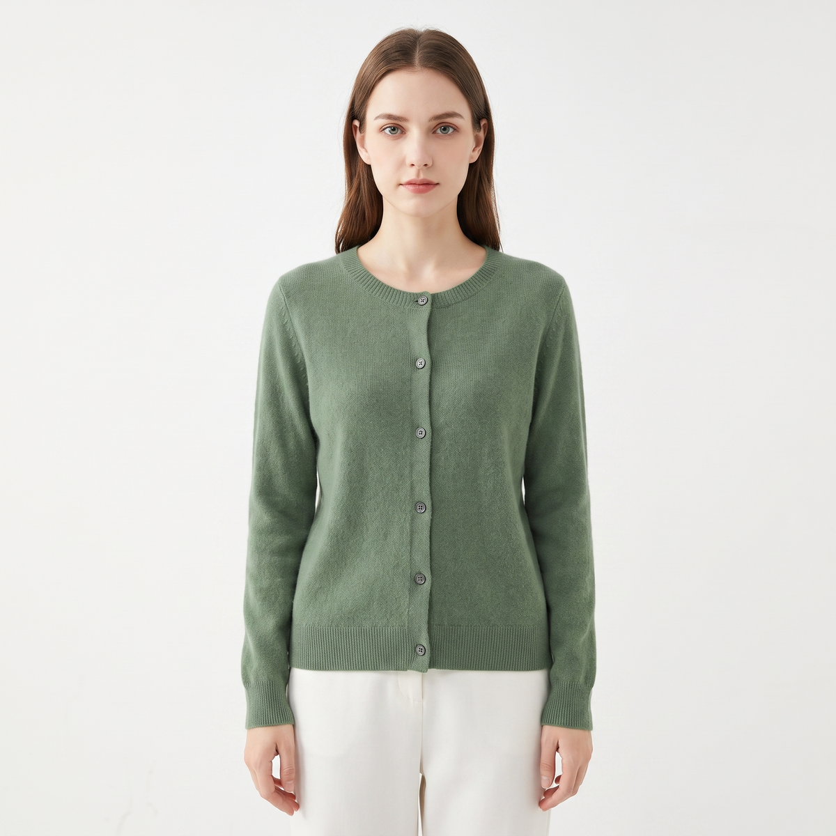 Women's Wool Knit Button-Up Cardigan - Sage Green