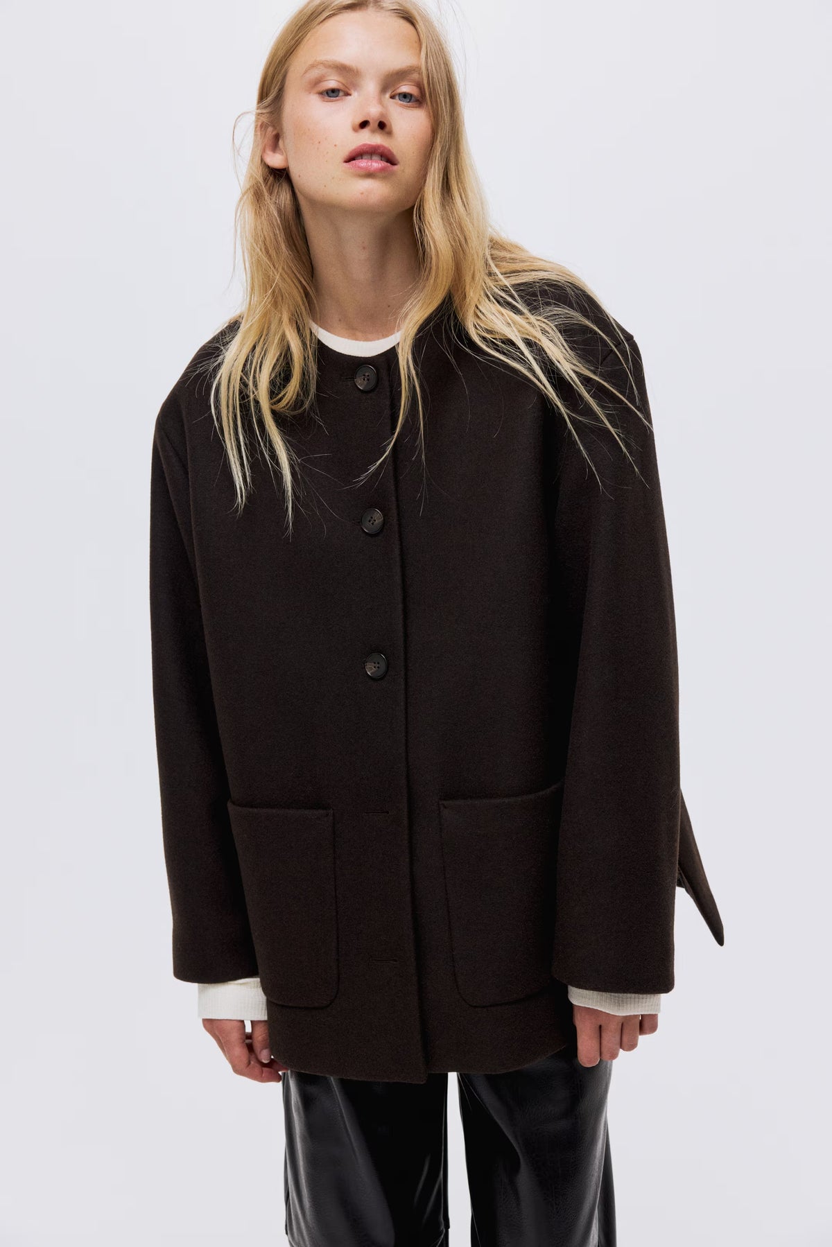 Women's Woven Shawl Collar Long Coat - Dark Brown