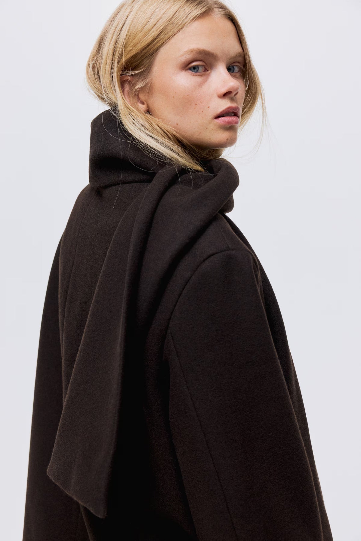 Women's Woven Shawl Collar Long Coat - Dark Brown