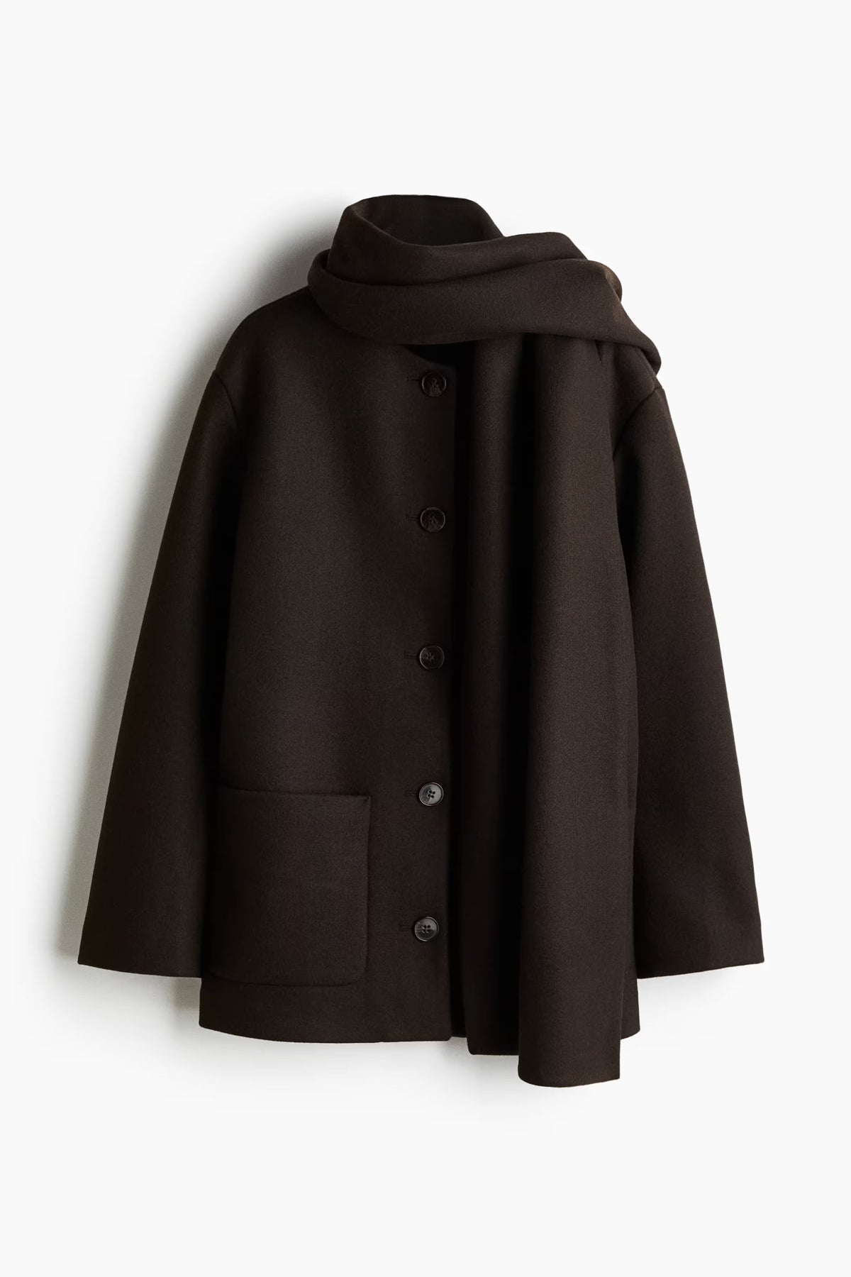 Women's Woven Shawl Collar Long Coat - Dark Brown