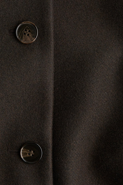 Women's Woven Shawl Collar Long Coat - Dark Brown