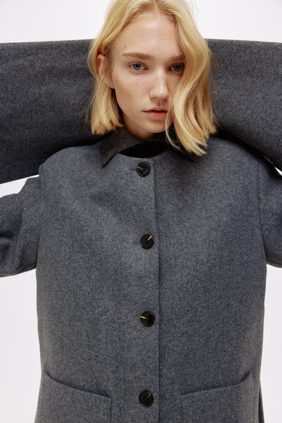 Women's Woven Shawl Collar Long Coat - Dark Gray