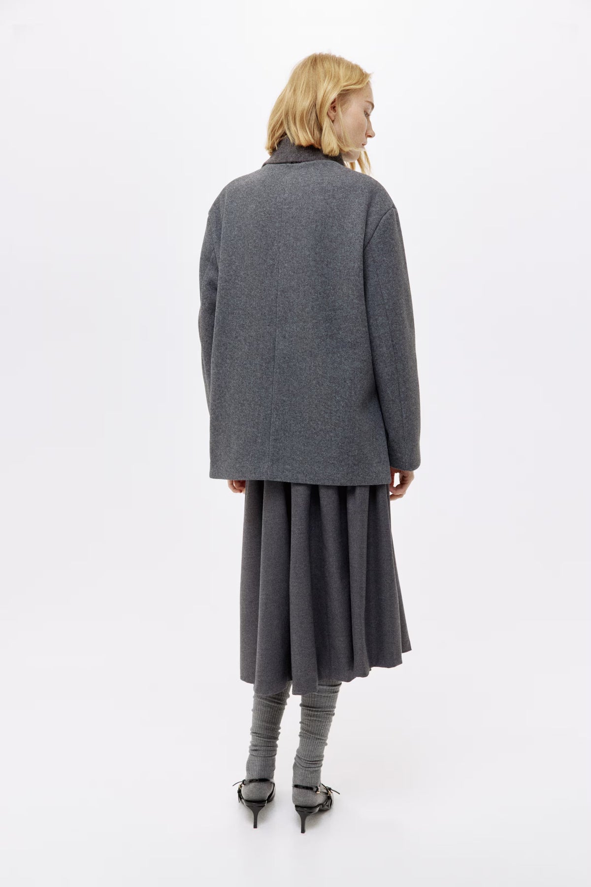 Women's Woven Shawl Collar Long Coat - Dark Gray
