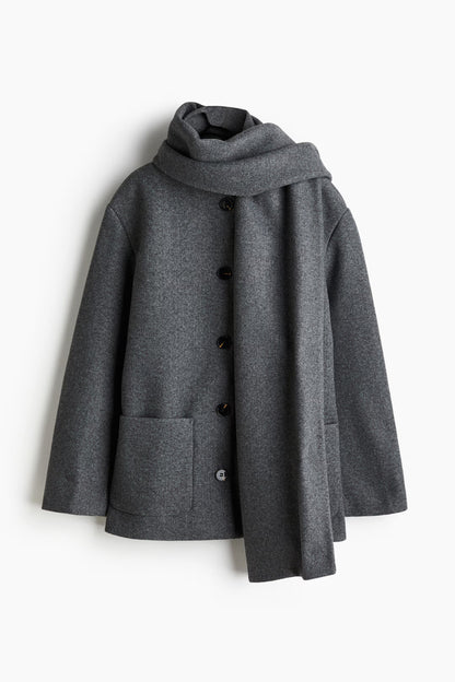 Women's Woven Shawl Collar Long Coat - Dark Gray