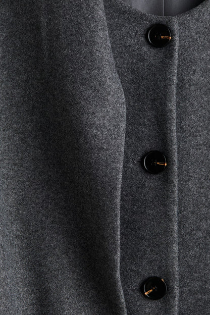 Women's Woven Shawl Collar Long Coat - Dark Gray