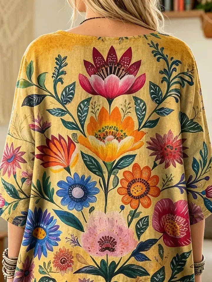 Women's Yellow Floral Round Neck Top - Yellow Floral