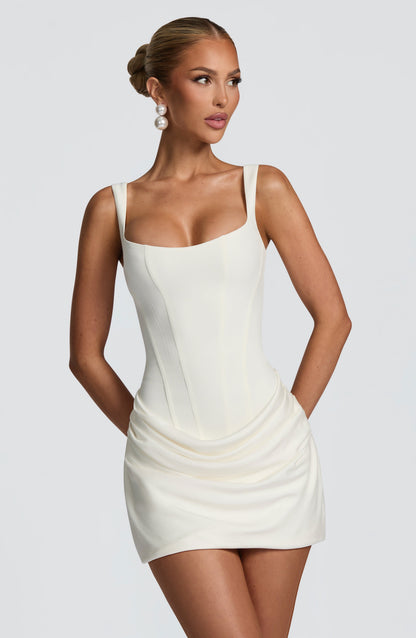 Chocolate Square Neck Draped Mini Dress - White