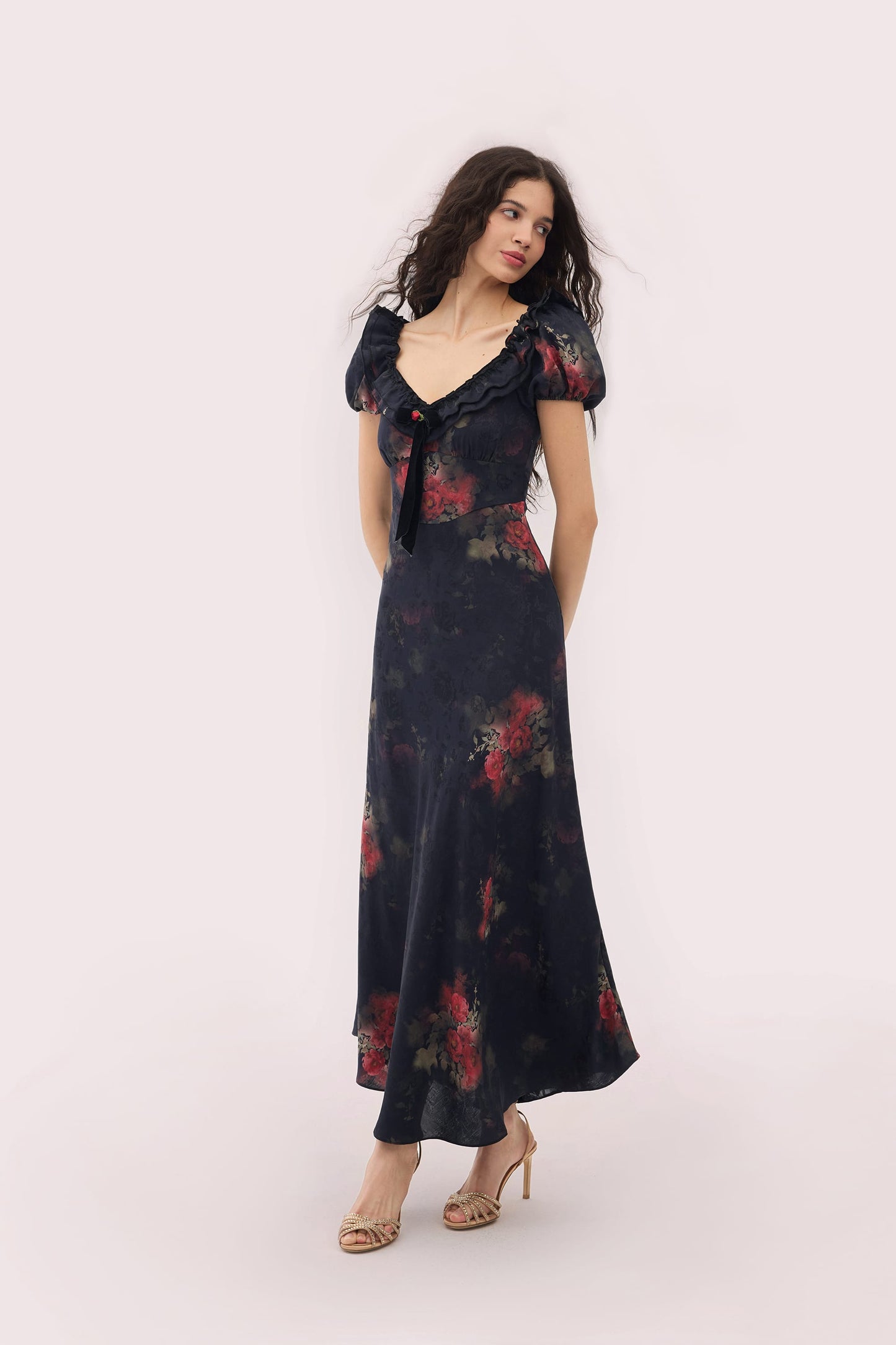Off The Shoulder Floral Midi Dress