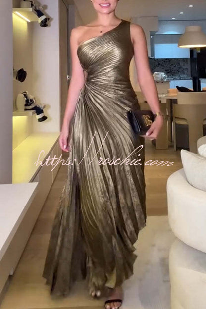 One Shoulder Cutout Casual Maxi Dress - Gold