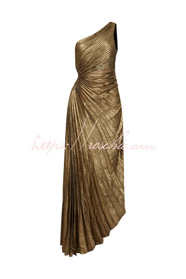 One Shoulder Cutout Casual Maxi Dress - Gold