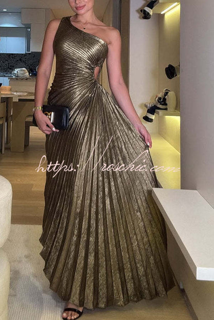 One Shoulder Cutout Casual Maxi Dress - Gold