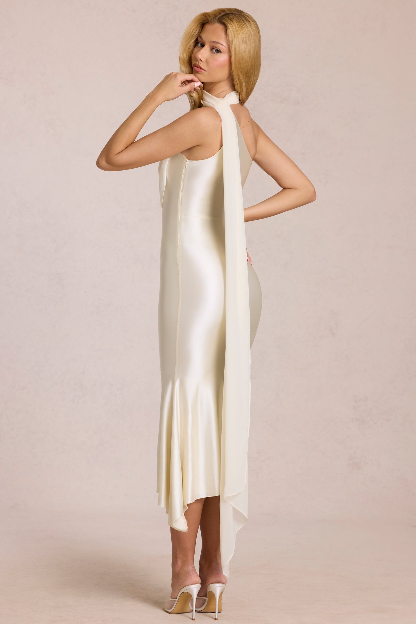 One Shoulder Pleated Chiffon Overall Midi Dress