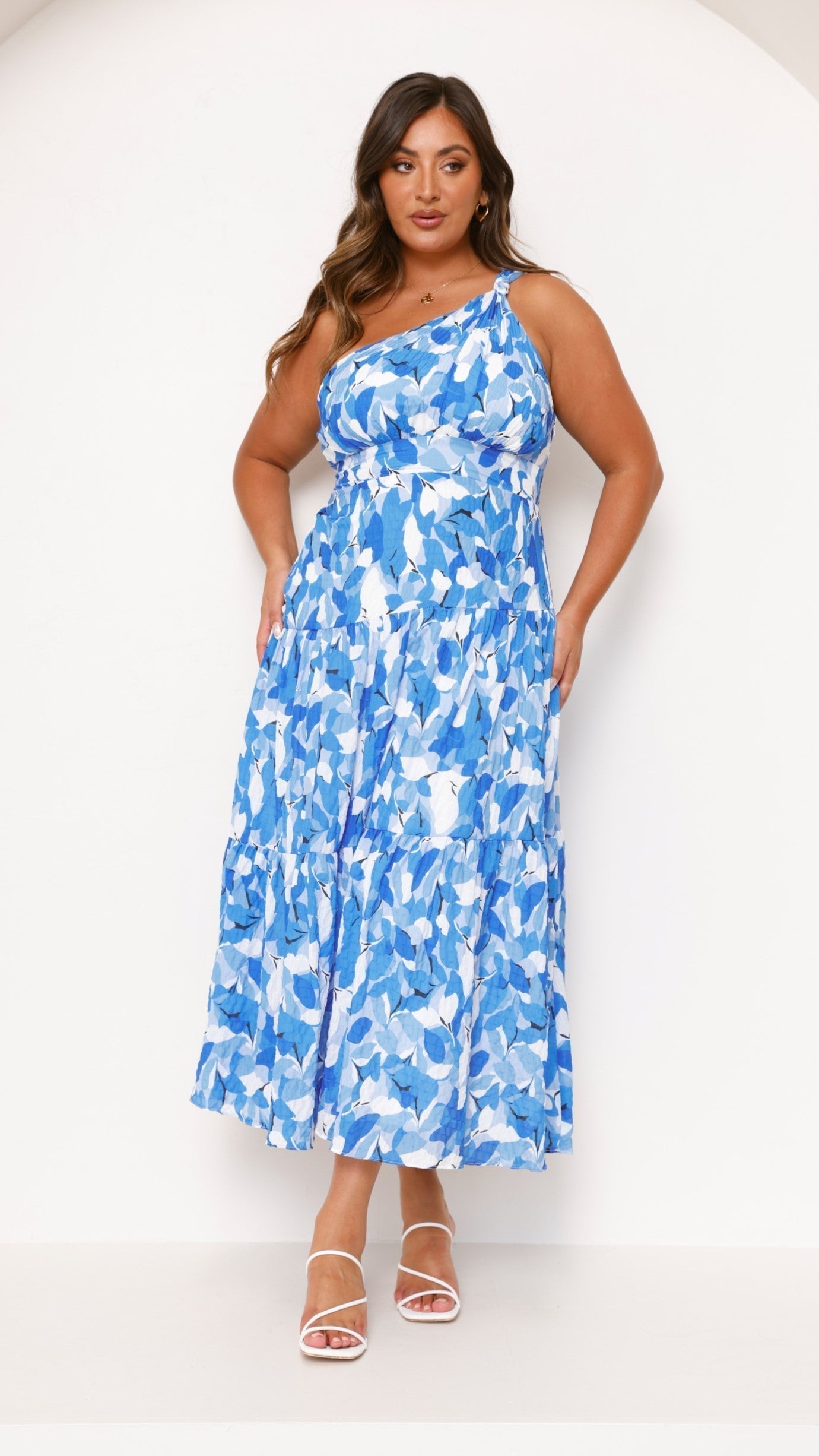 One Shoulder Tiered Graduation Midi Dress