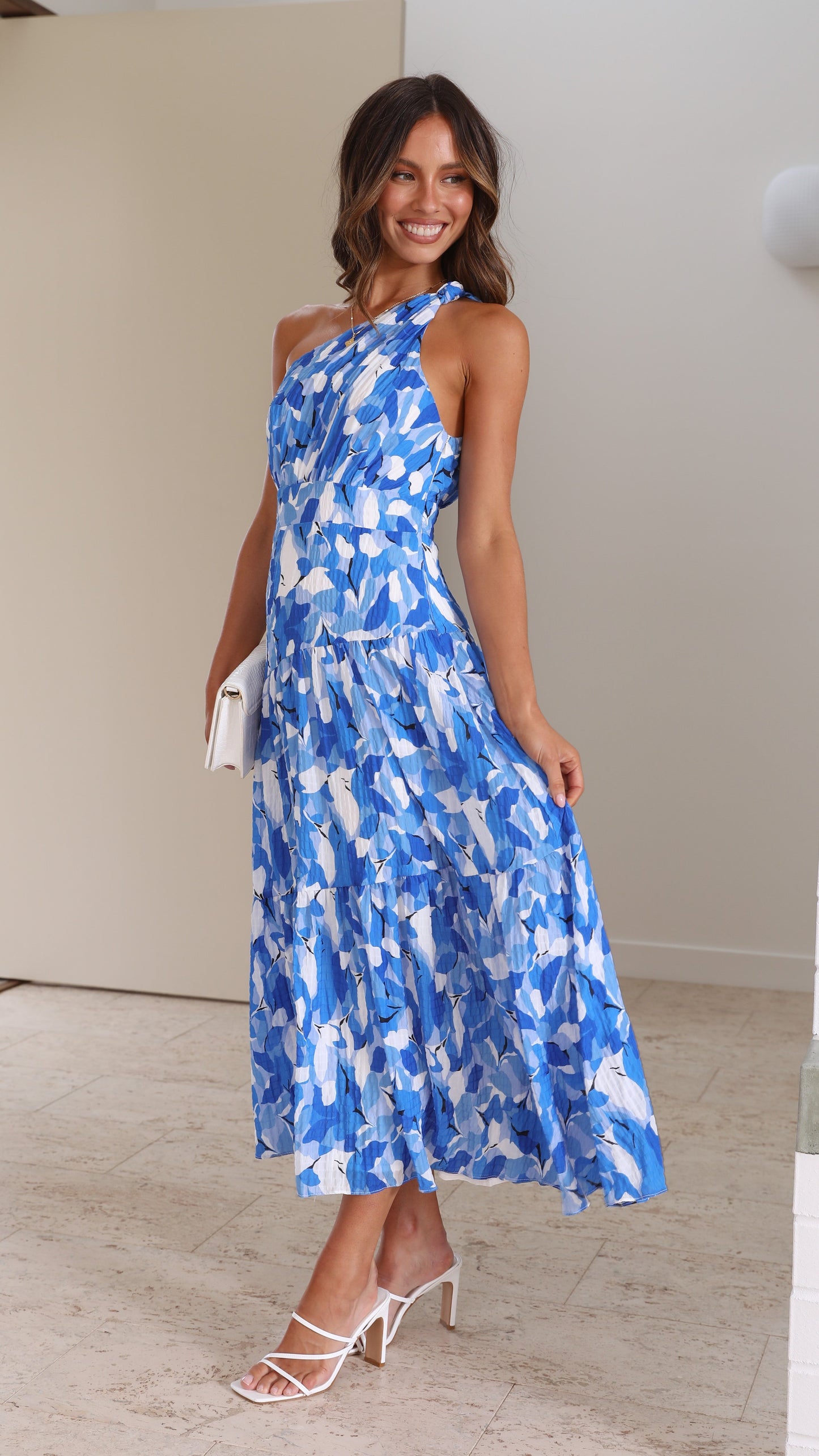One Shoulder Tiered Graduation Midi Dress