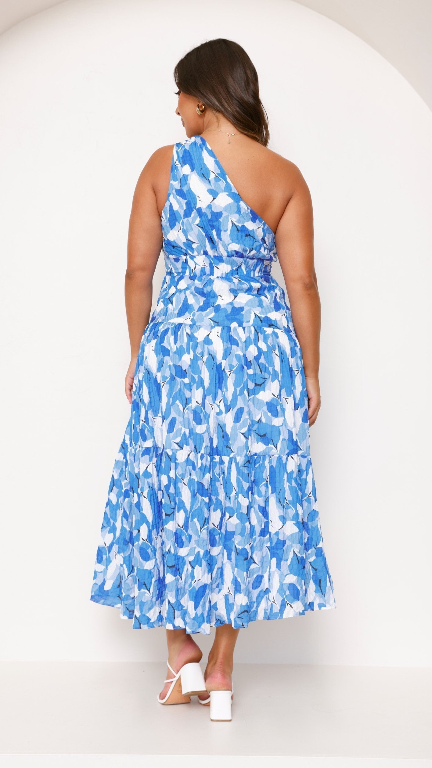 One Shoulder Tiered Graduation Midi Dress