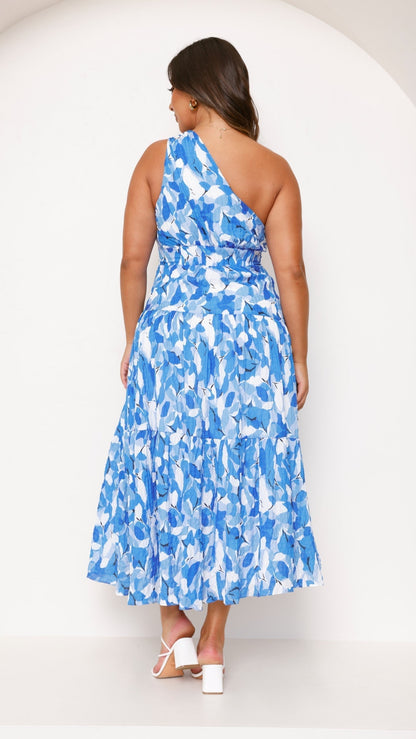 One Shoulder Tiered Graduation Midi Dress