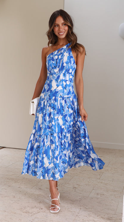 One Shoulder Tiered Graduation Midi Dress