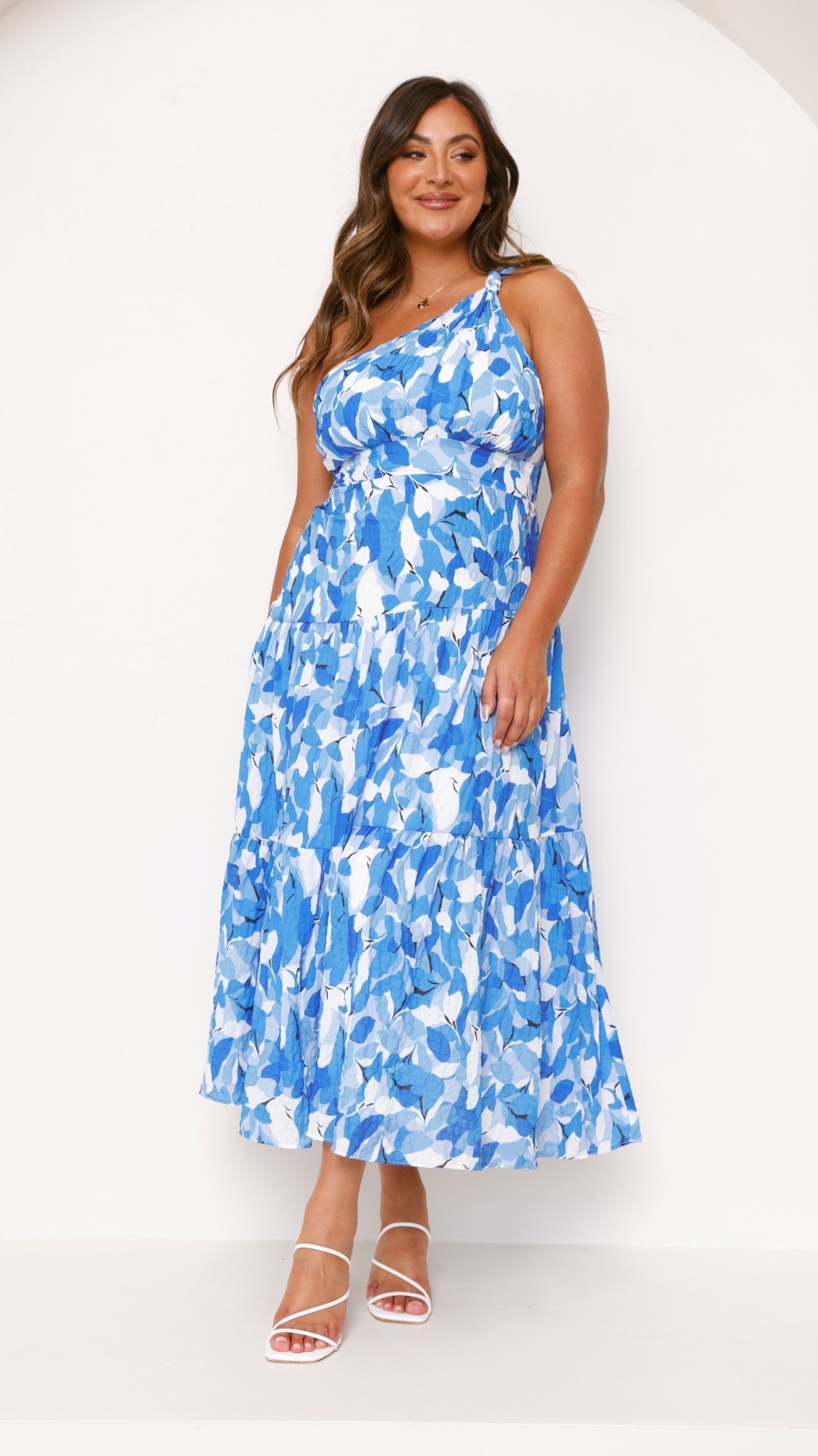 One Shoulder Tiered Graduation Midi Dress