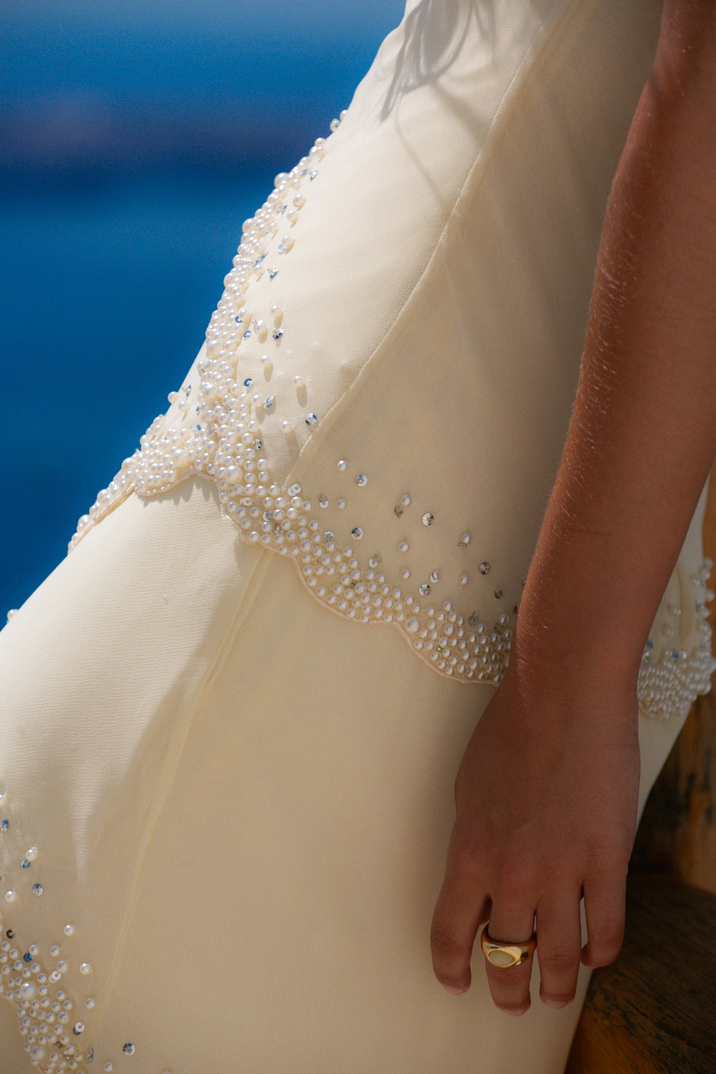 Cream Beaded Bias Slip Maxi Dress