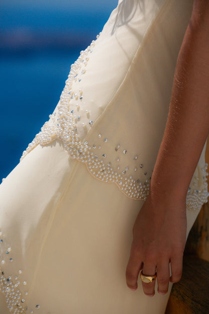 Cream Beaded Bias Slip Maxi Dress