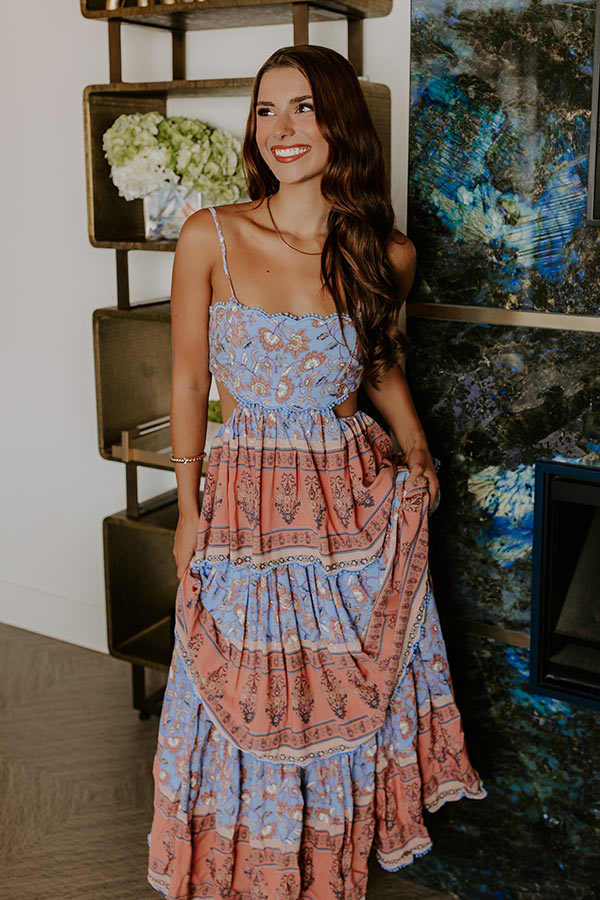 Pink Block Print Tiered Maxi Dress - Pink
