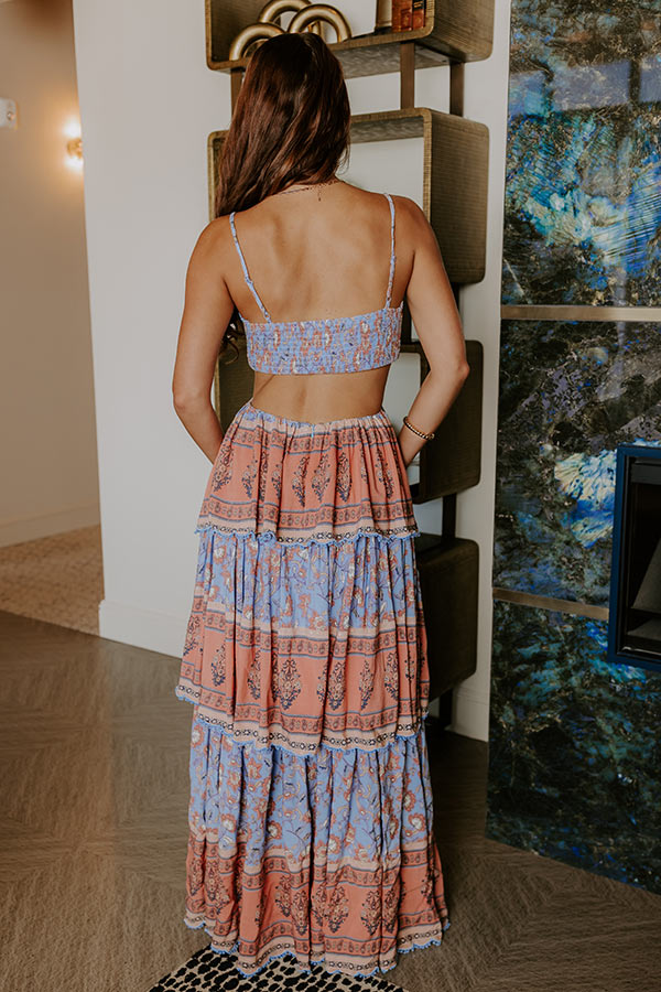 Pink Block Print Tiered Maxi Dress - Pink
