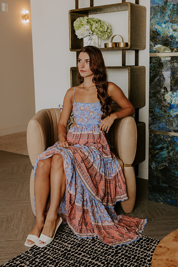Pink Block Print Tiered Maxi Dress - Pink