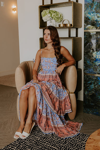 Pink Block Print Tiered Maxi Dress - Pink