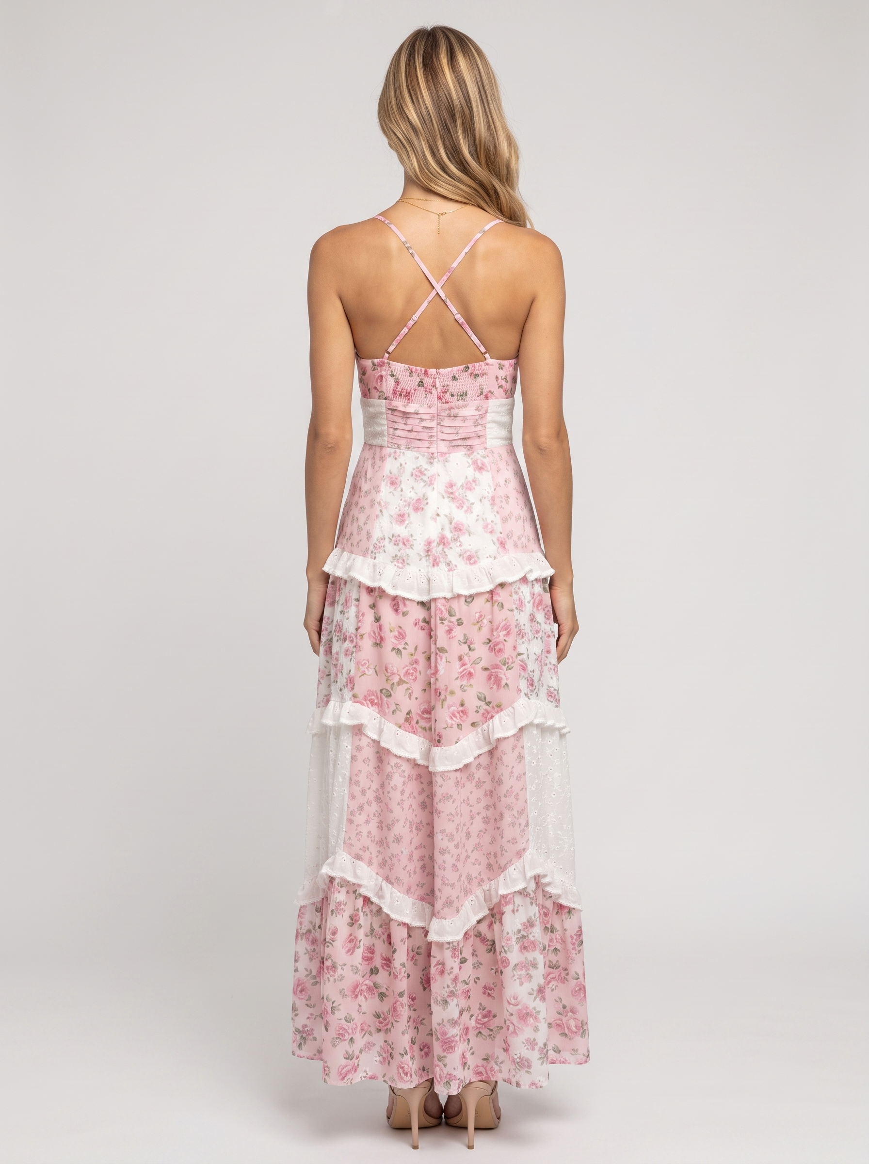 Pink Floral Tiered Ruffle Maxi Dress - Pink