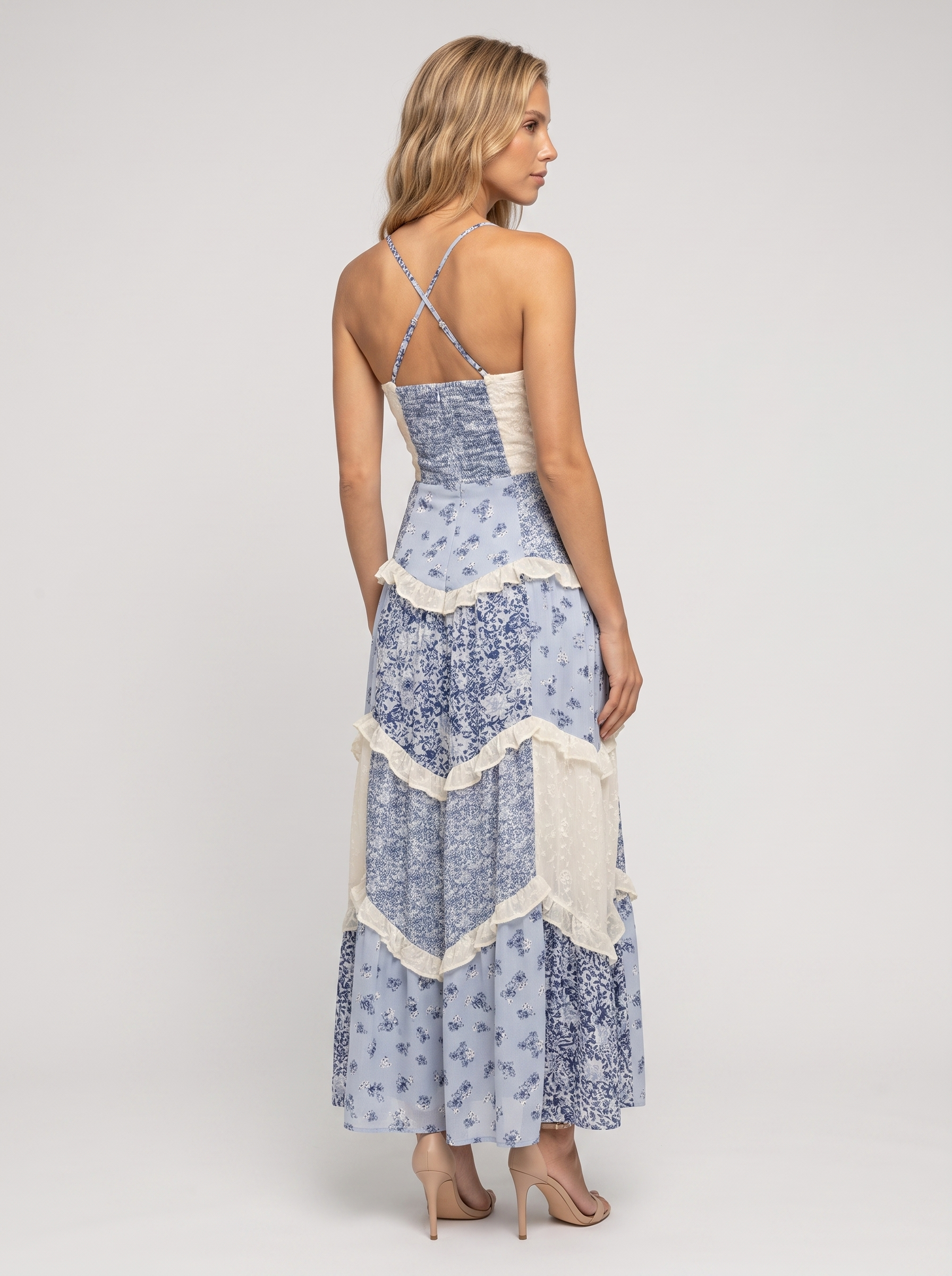 Pink Floral Tiered Ruffle Maxi Dress - Pink