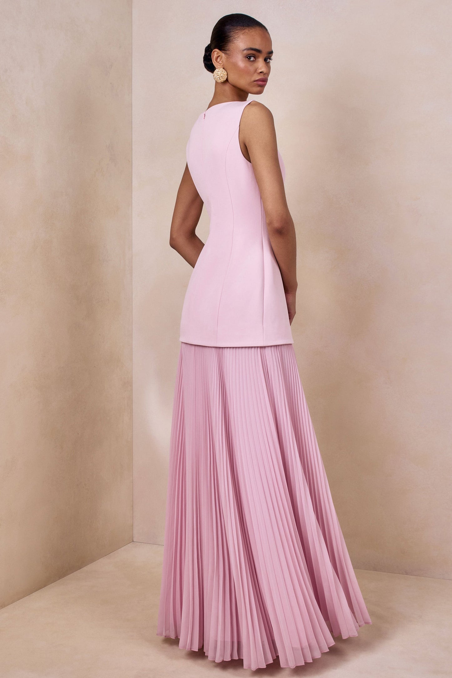 Pleated Crepe Pinafore Maxi Dress