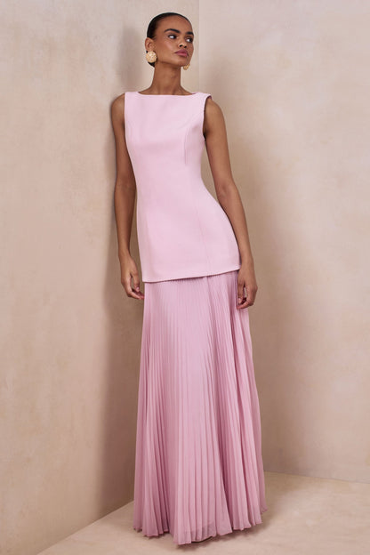 Pleated Crepe Pinafore Maxi Dress