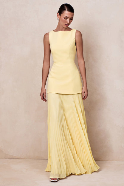 Pleated Crepe Pinafore Maxi Dress