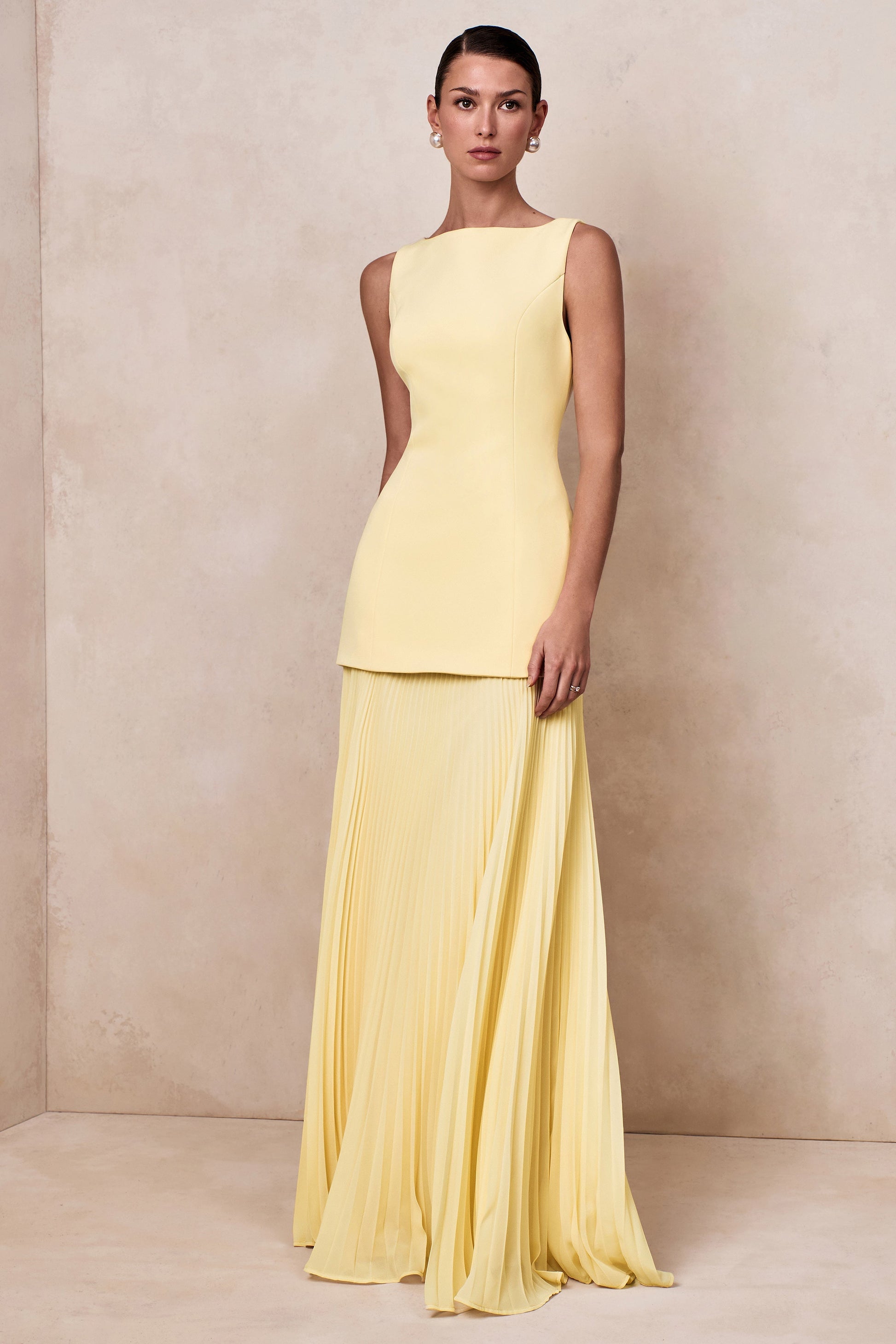 Pleated Crepe Pinafore Maxi Dress