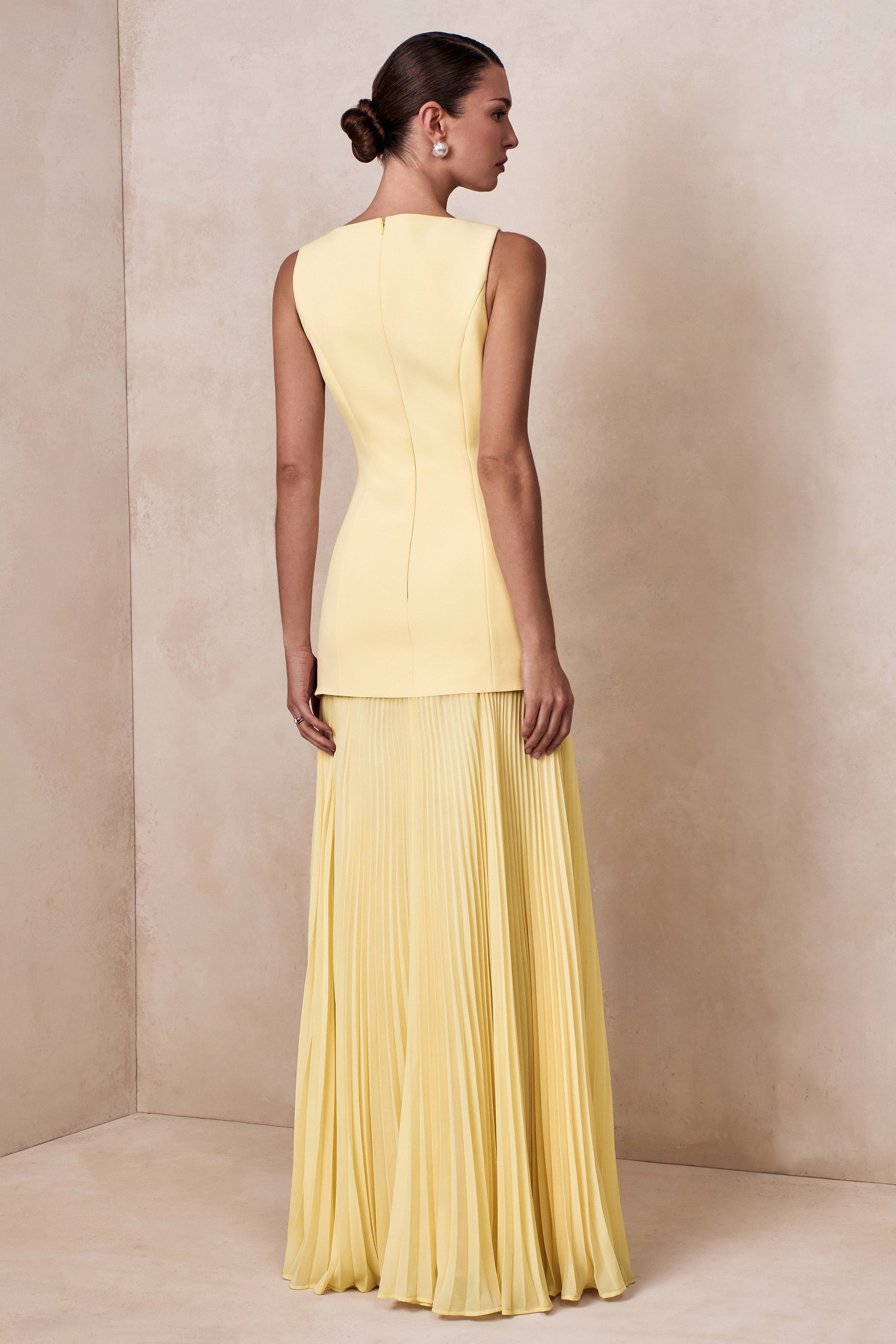 Pleated Crepe Pinafore Maxi Dress