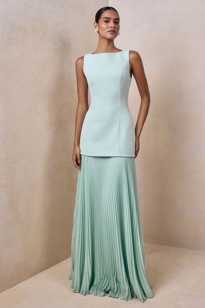 Pleated Crepe Pinafore Maxi Dress