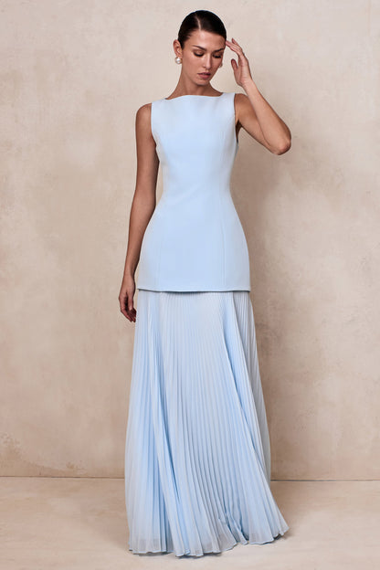 Pleated Crepe Pinafore Maxi Dress