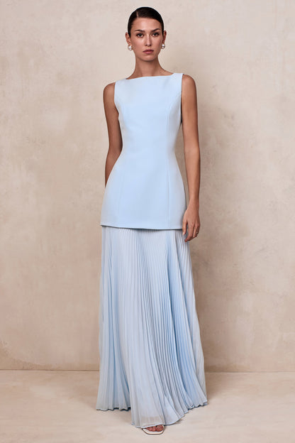 Pleated Crepe Pinafore Maxi Dress