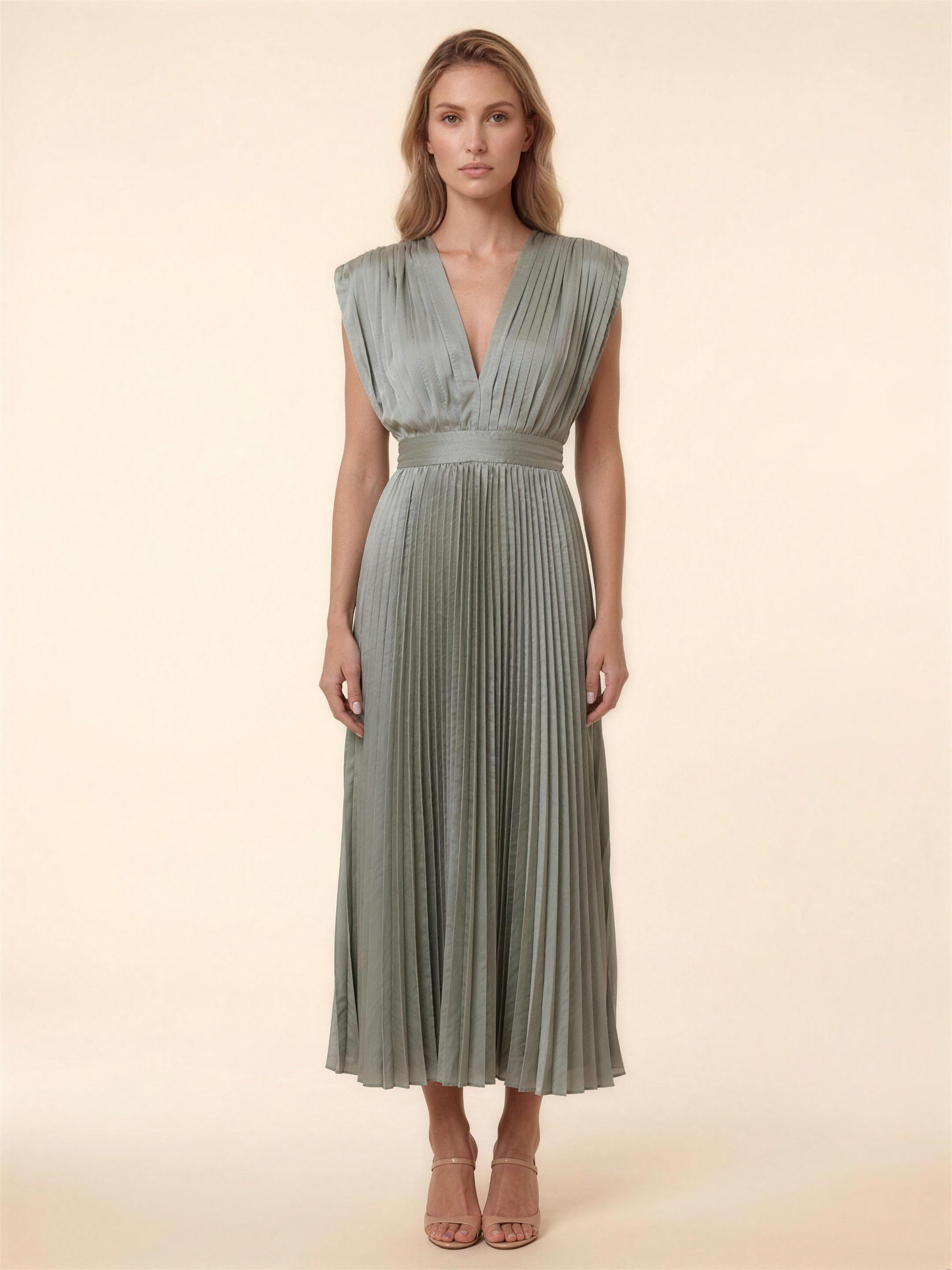 Pleated Satin Beach Midi Dress - Ash