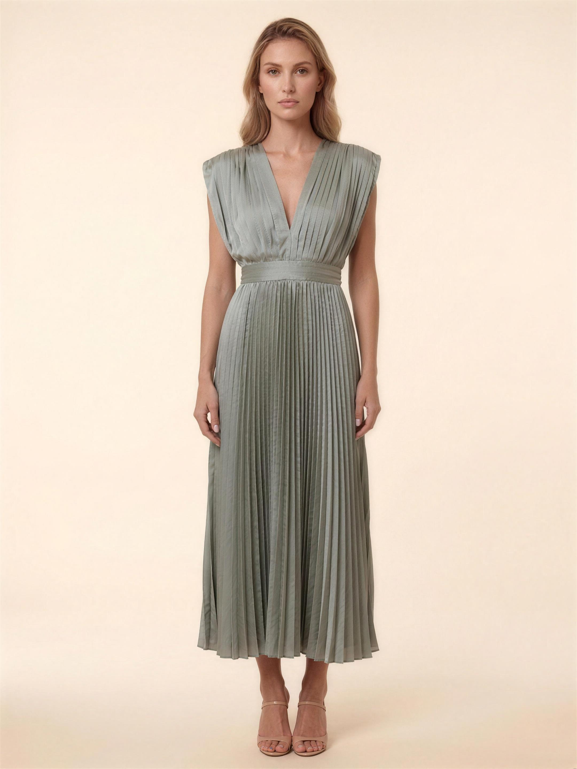 Pleated Satin Beach Midi Dress - Ash