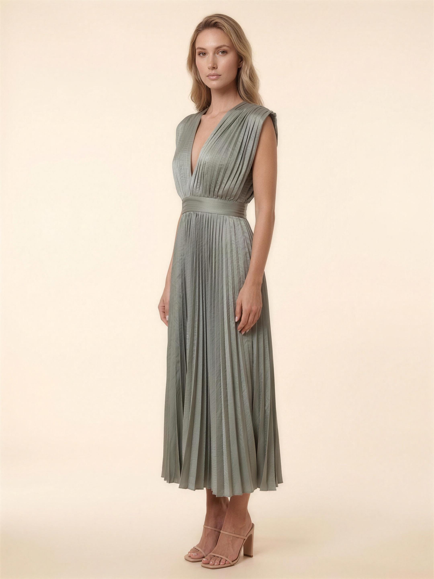 Pleated Satin Beach Midi Dress