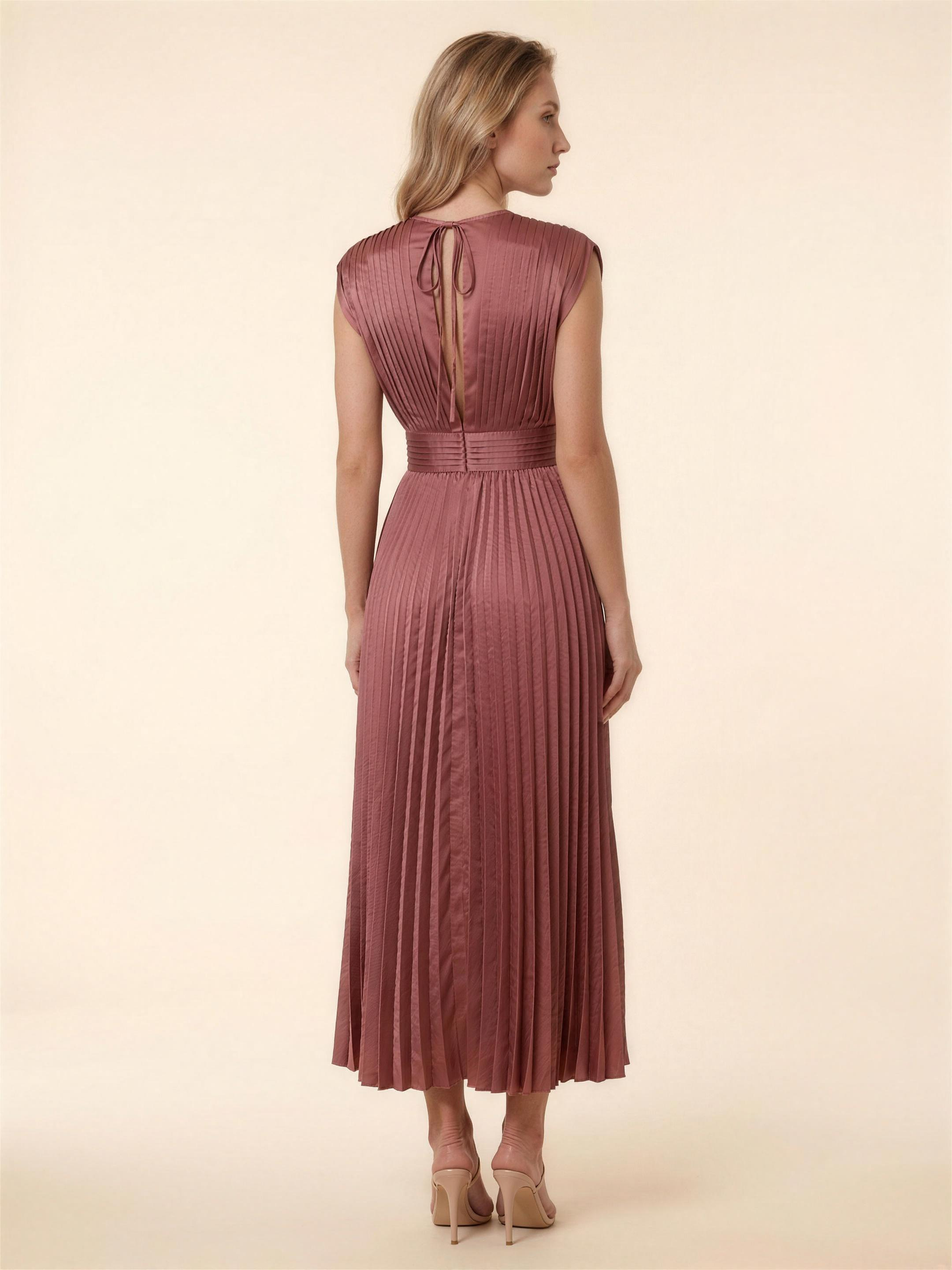 Pleated Satin Beach Midi Dress - Red
